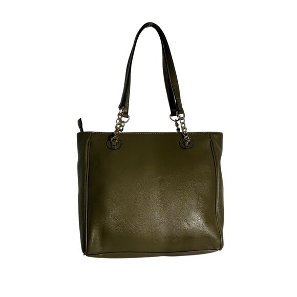 Women’s Ann Klein Olive Green Purse. Gold Hardware. Blue Lining. 10”x10”x4” - Picture 4 of 12